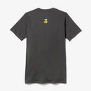 Charcoal gray Spelling Bee GN4L t-shirt with small cartoon bee logo on back featuring blue halo and round eyes