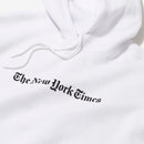 White Logo Hoodie featuring The New York Times classic black lettering design on soft cotton fleece material